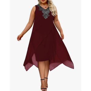 NEW Plus Size Chiffon Dress Flowy Cocktail Party Midi Dress 2X